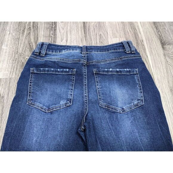 (3/$35) Maurices Size Small Long High Rise Whiskered Distressed Denim Blue Jeans - Picture 3 of 12